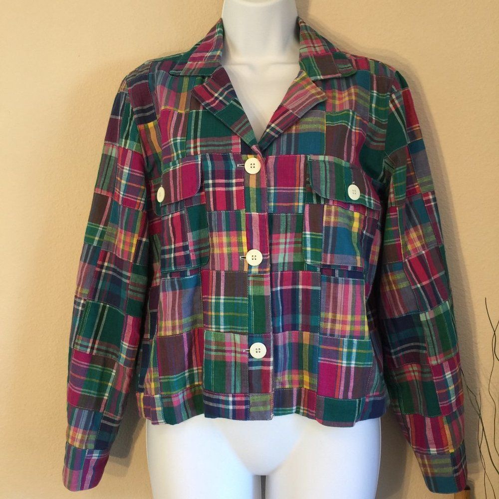Vintage 90's Jacket Patchwork cotton plaid lined S Y2K